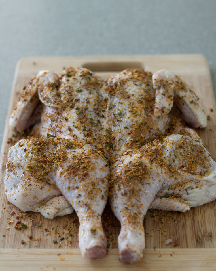 Spatchcock Chicken Rubbed and Ready to Roast